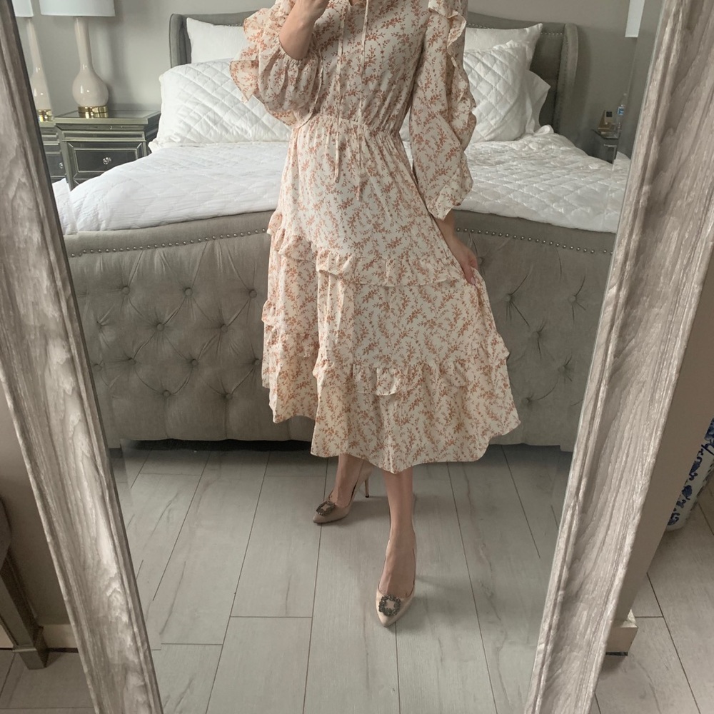 Shop Red Dress Aura Floral Ruffle Midi Dress - Picture 10 of 13